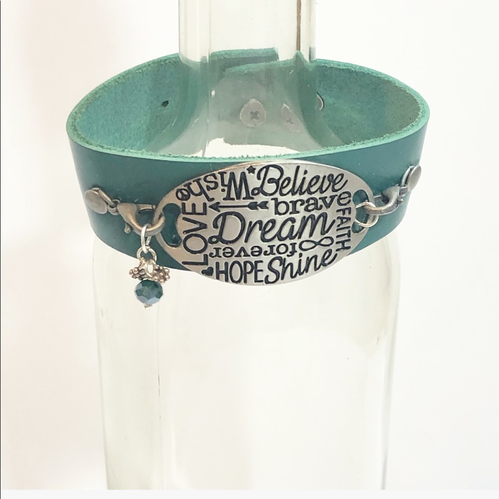 NEW TEAL & SILVER LEATHER BRACELET